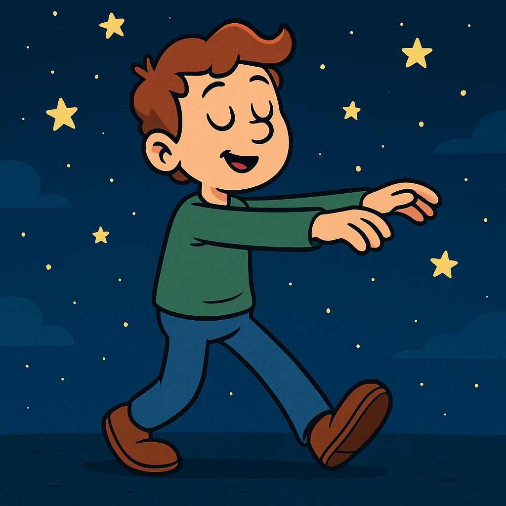 person walking while sleeping, cartoon style emoji