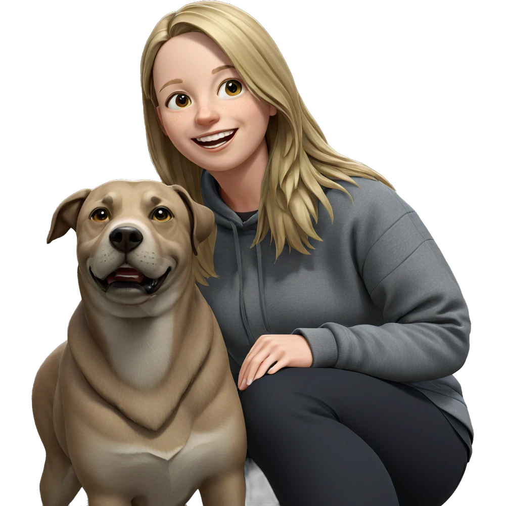 smiling girl with dog outdoors emoji