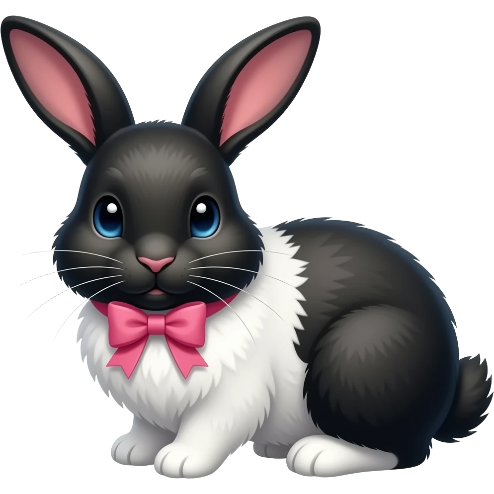 Bunny black and white with bow pink emoji