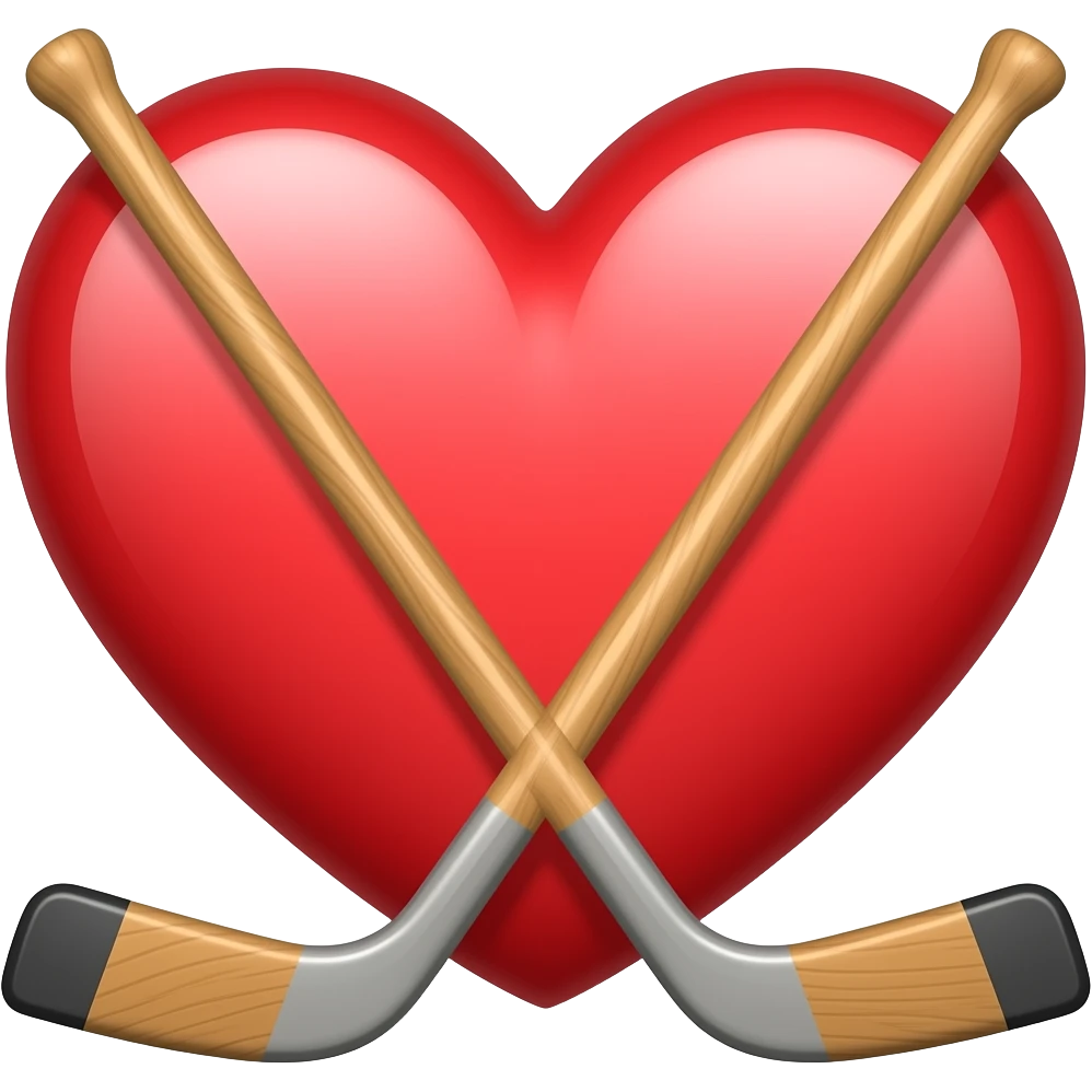 hockey sticks and love heart emoji