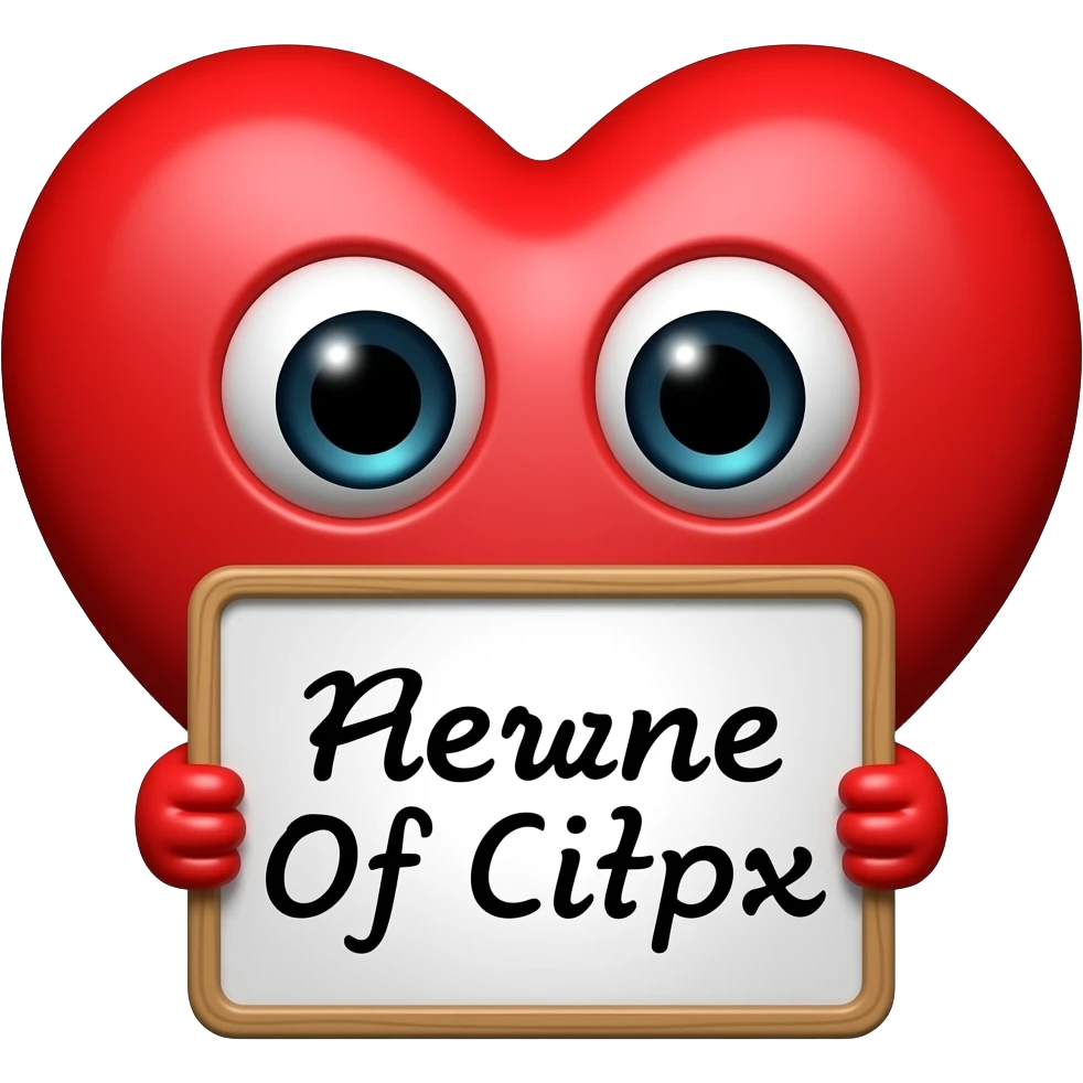 A heart  have eyes and holding a board written like the video emoji