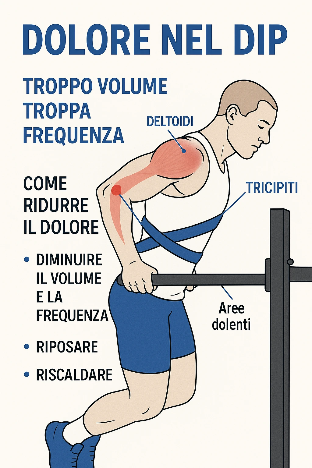Dolore nel dip per allenamento con troppo volume e troppa frequenza in italiano emoji