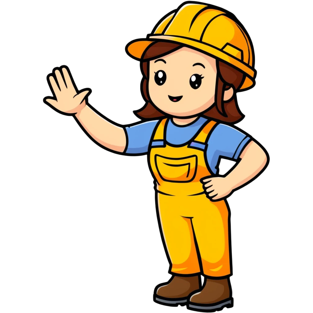 cartoonish woman construction worker waving emoji