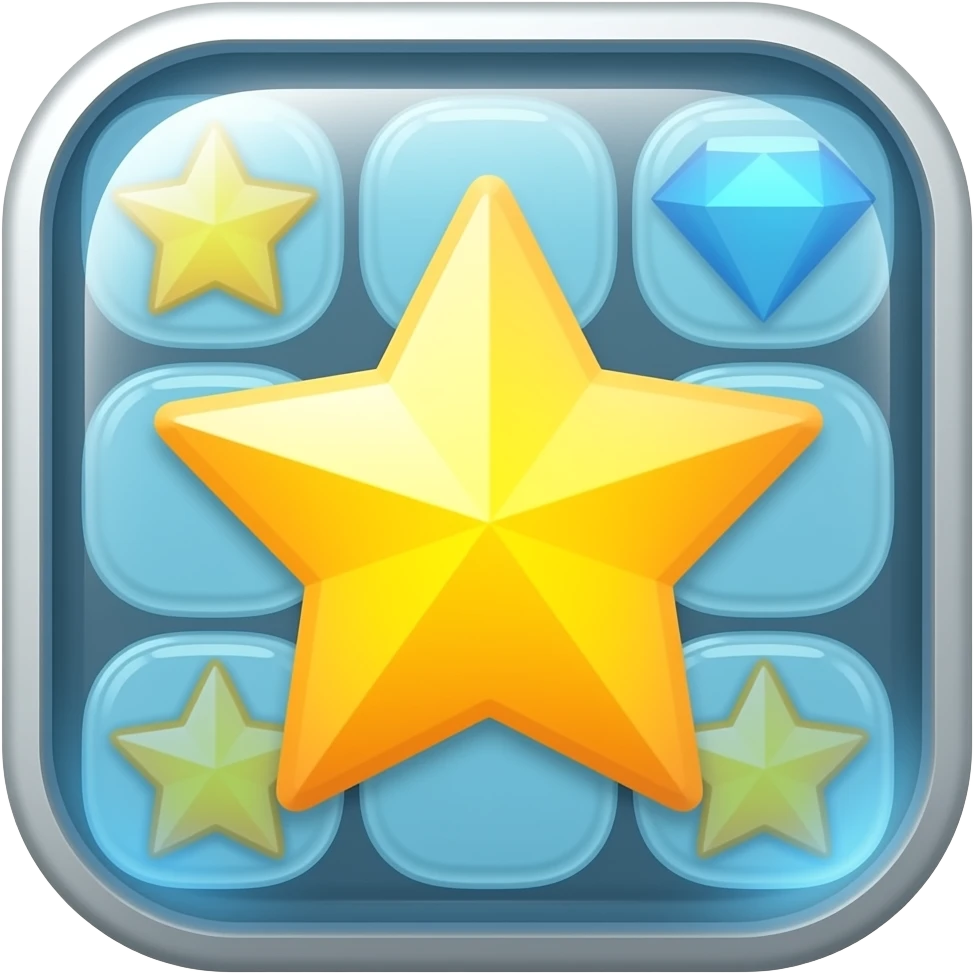 App logo for my game app that is about match 3mechanics and elements are stars diamonds emoji