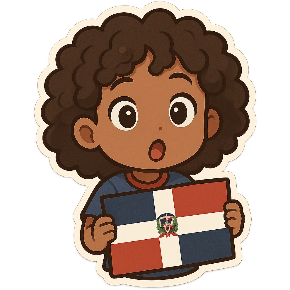 chibi emoji of a Dominican character with curly hair and brown skin, surprised expression emoji