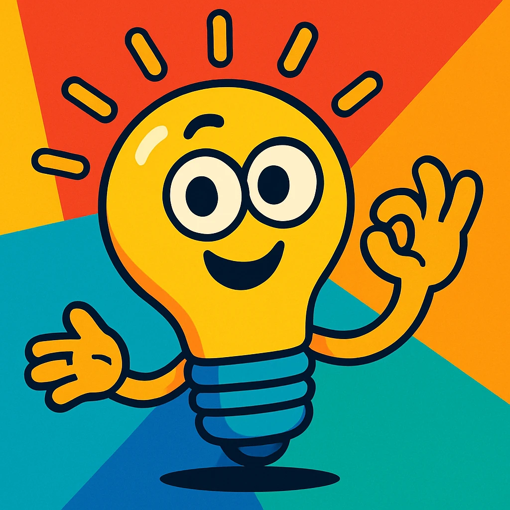 smart lightbulb, colorful, playful, cartoon style emoji