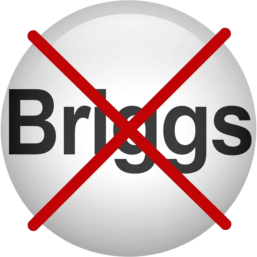 the word Briggs xed out in red emoji