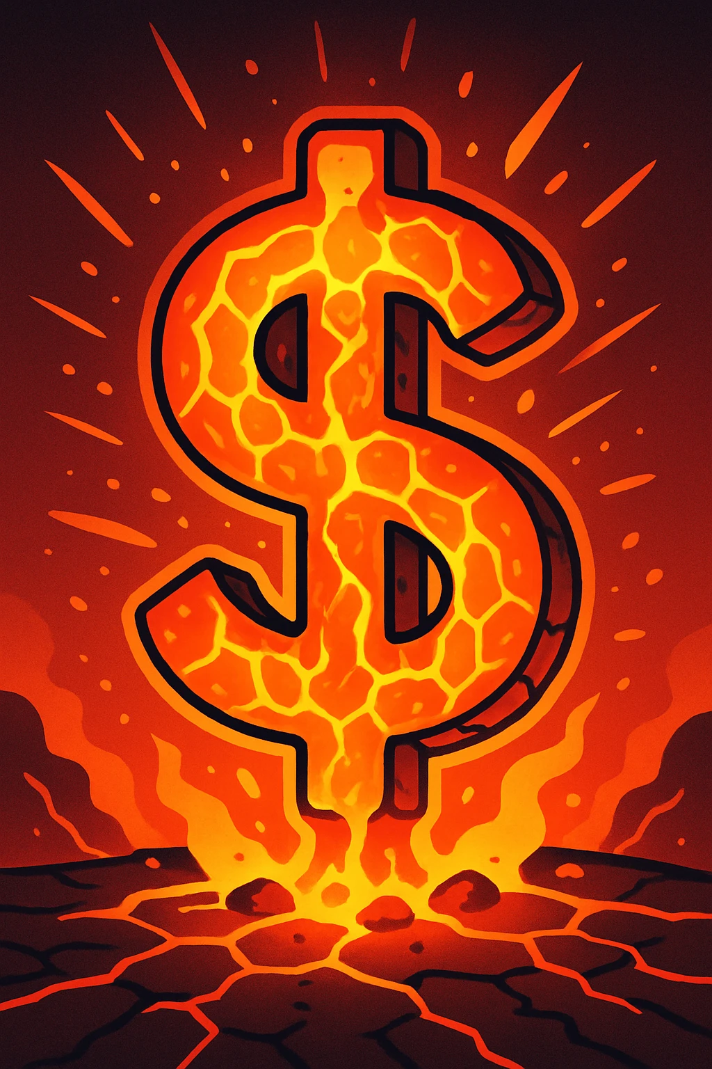 a dollar sign made of lava, fiery glow, intense heat effect emoji