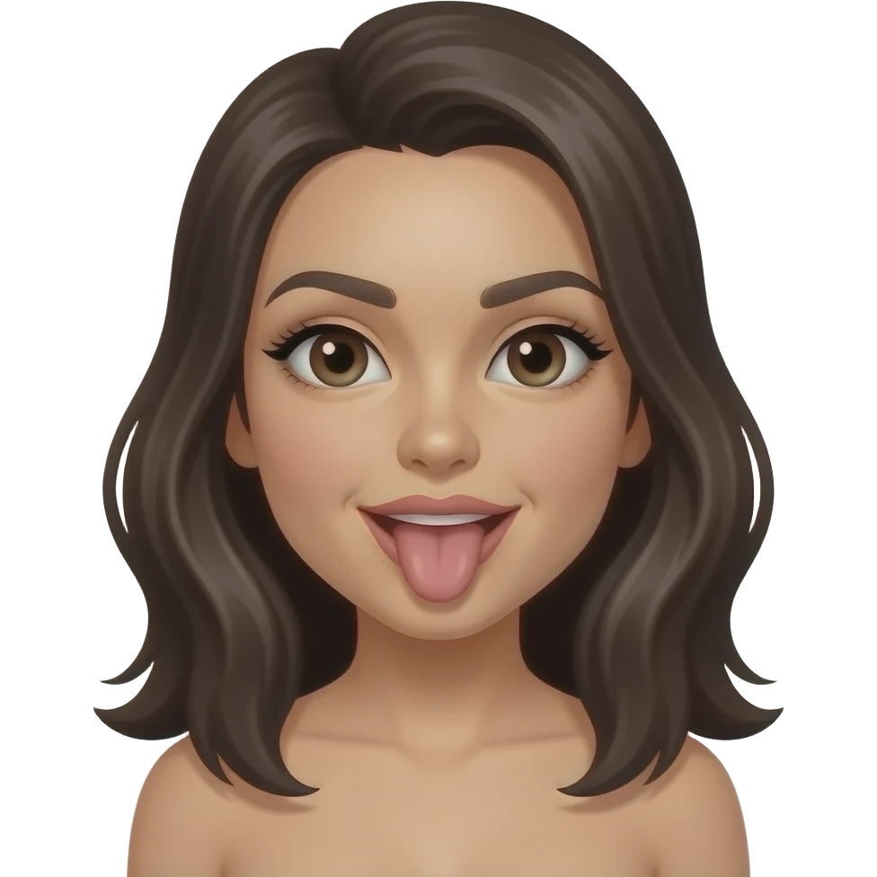 Naked Woman with dark hair highlights With big boob and tongue out emoji