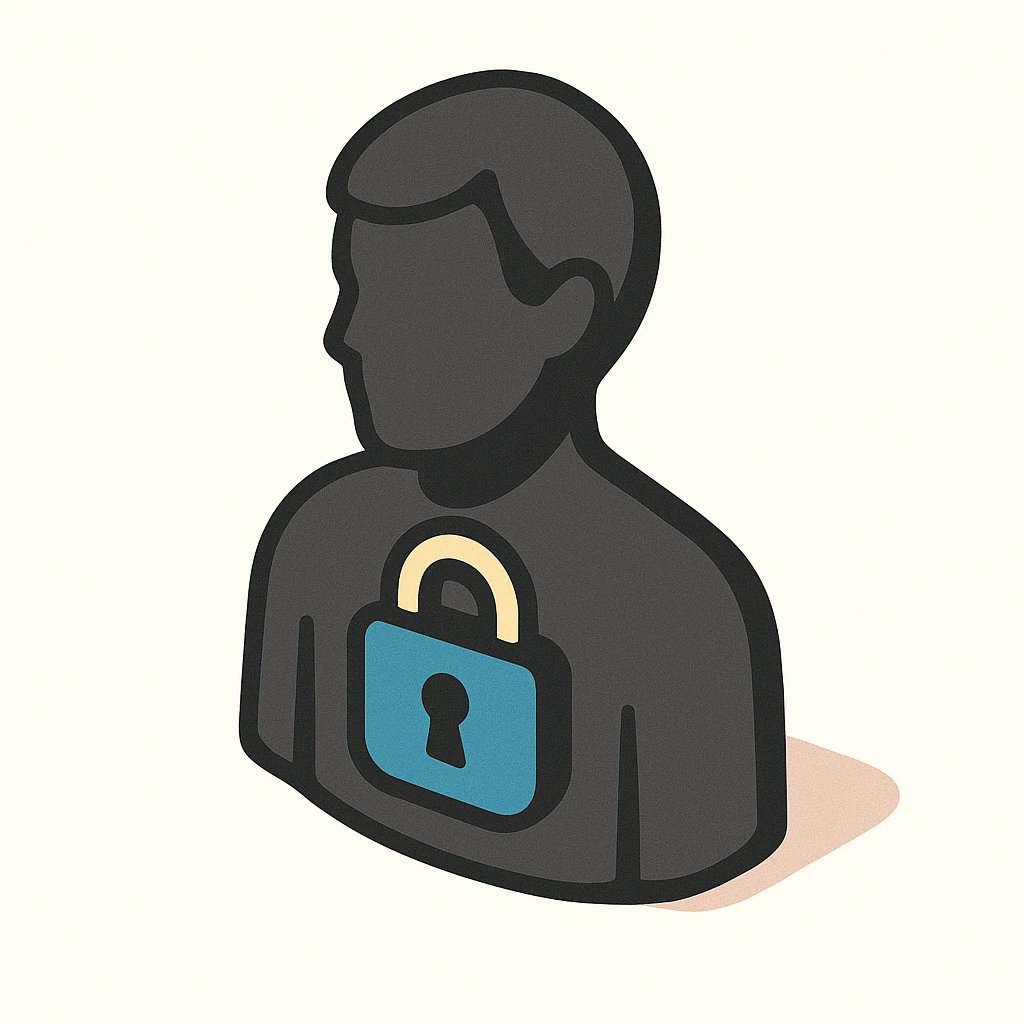 silhouette of a person with a lock on the chest, symbolizing inner closedness or protection, simple form, clear shadows and highlights, 2D isometric style emoji