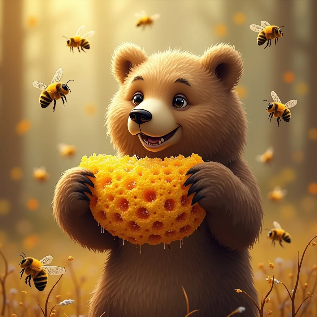 bear eating honeycomb with bees flying around emoji
