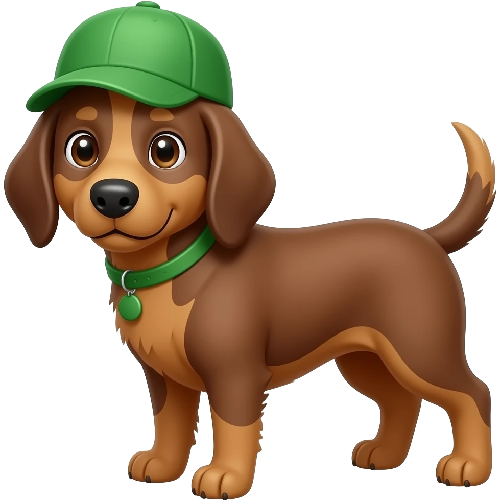 brown dog with standing positon wear a green hat front view emoji