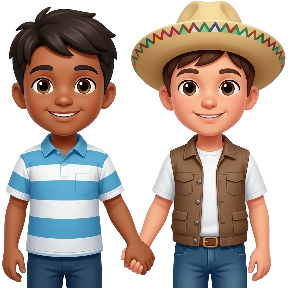 Black boy and Mexican Boy holding hands each other emoji