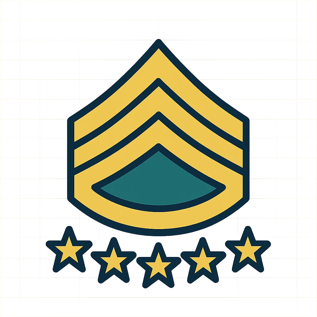 general of the army chevron icon, color outline, crisp details, five-star chevron, contemporary military insignia emoji