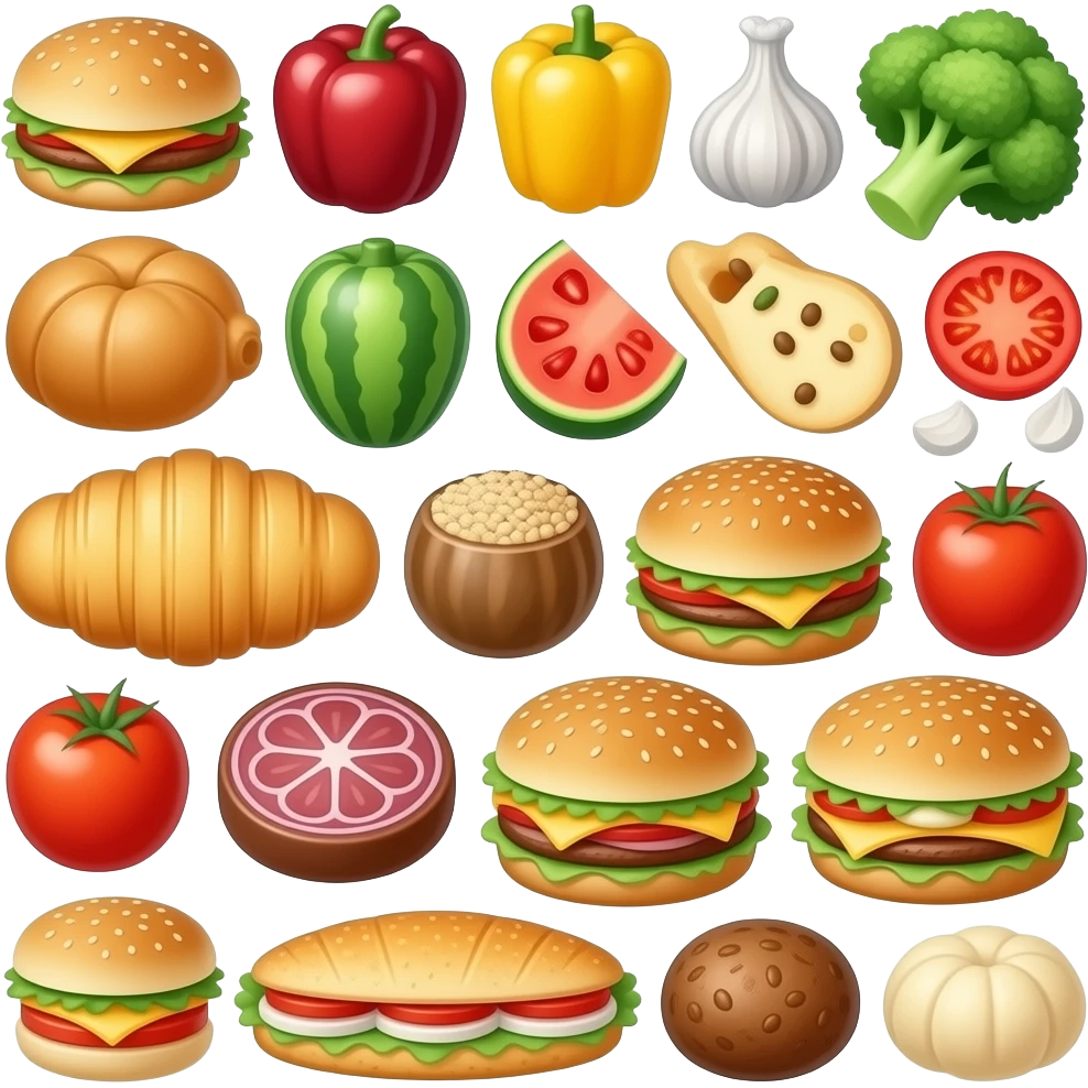 giant overhead shot of a variety of food emoji