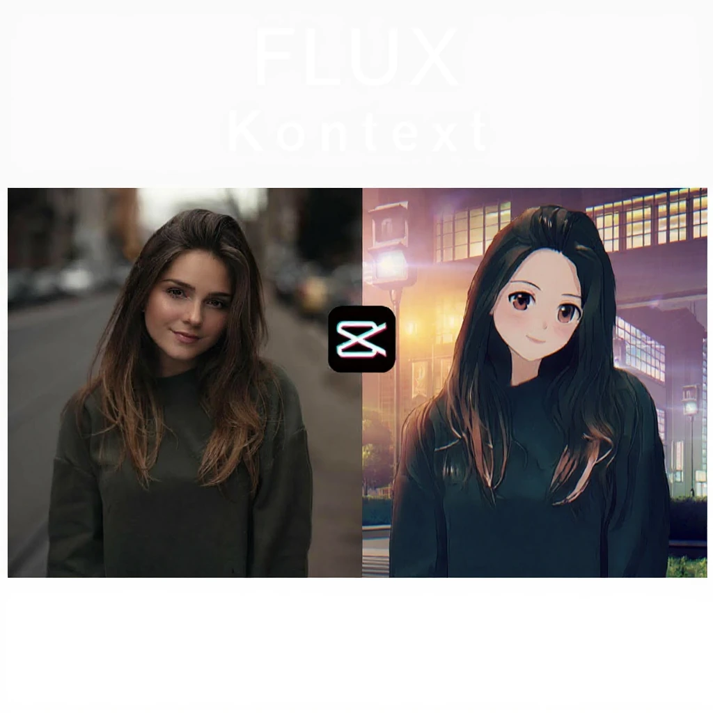 recreate this image and add logo of  text "FLUX Kontext" on top of it emoji
