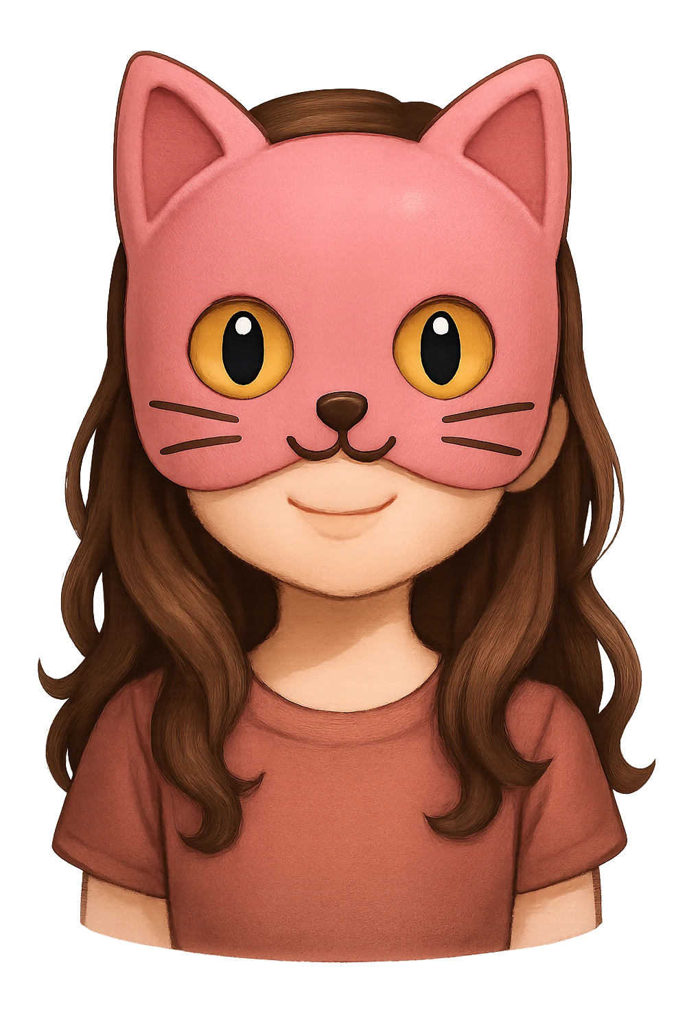 face with pink cat mask emoji, digital illustration girl, remove background emoji