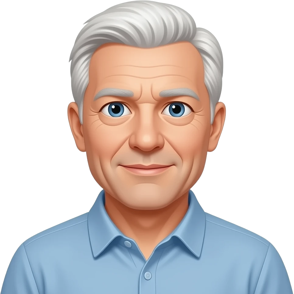 60 años,.pelo blanco sin barba, piel blanca un poquito calvo emoji