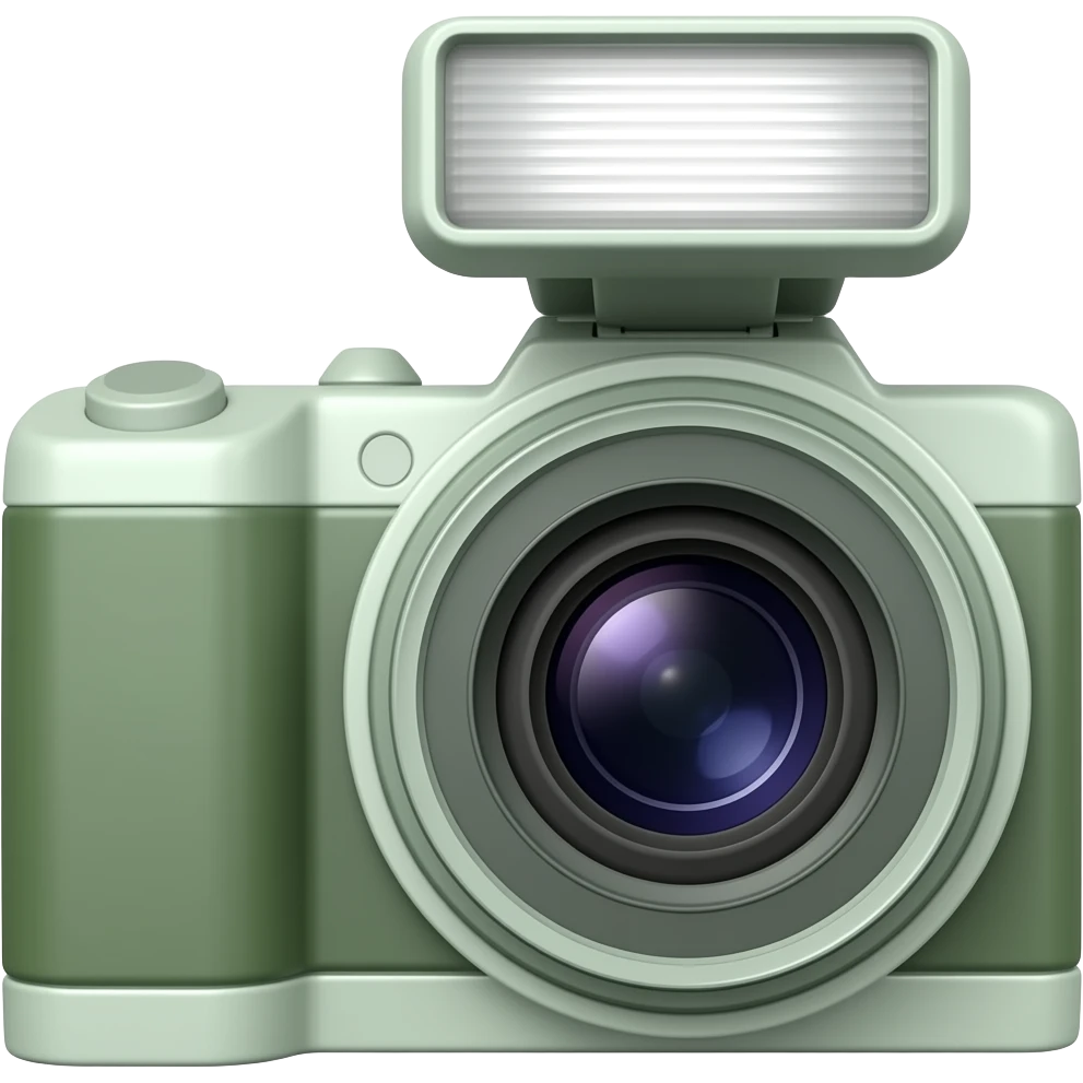 camera with flash with dark olive green, soft sage green, emoji