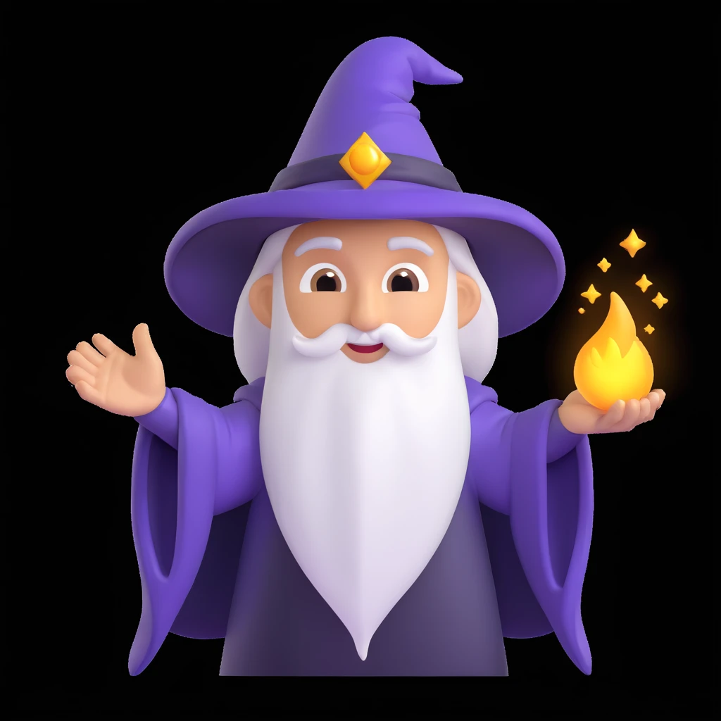 fantasy wizard emoji character, detailed digital art, vibrant colors, magical glowing effects, mystical background, whimsical style, high resolution, cinematic lighting, 3D cartoon rendering, centered composition, concept art, trending on ArtStation, 8K emoji