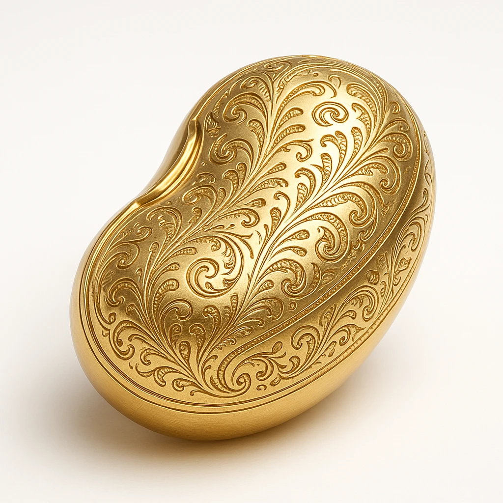 stylized kinkéliba beans with filigree patterns, elegant gold style emoji