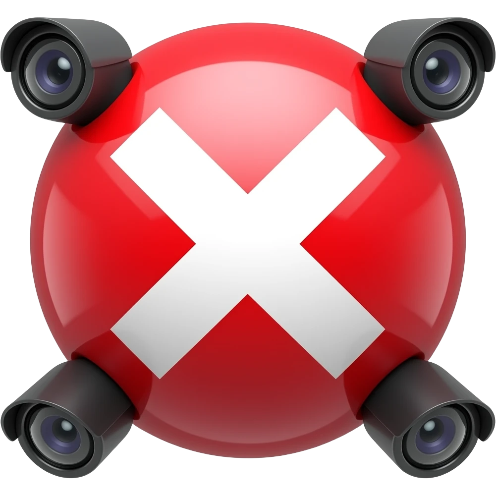 Red filled circle with white X, CCTV on end points of X emoji