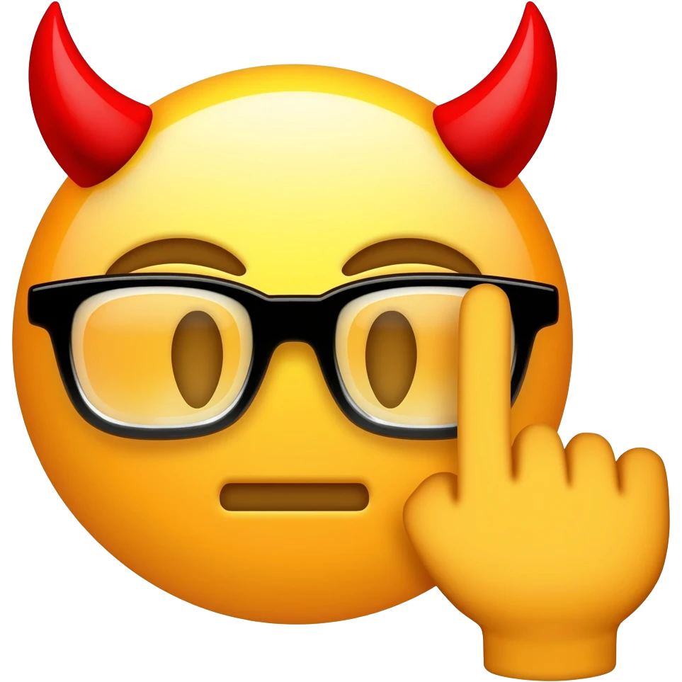 sexual face emoji - devil horns, with glasses and giving the middle finger emoji