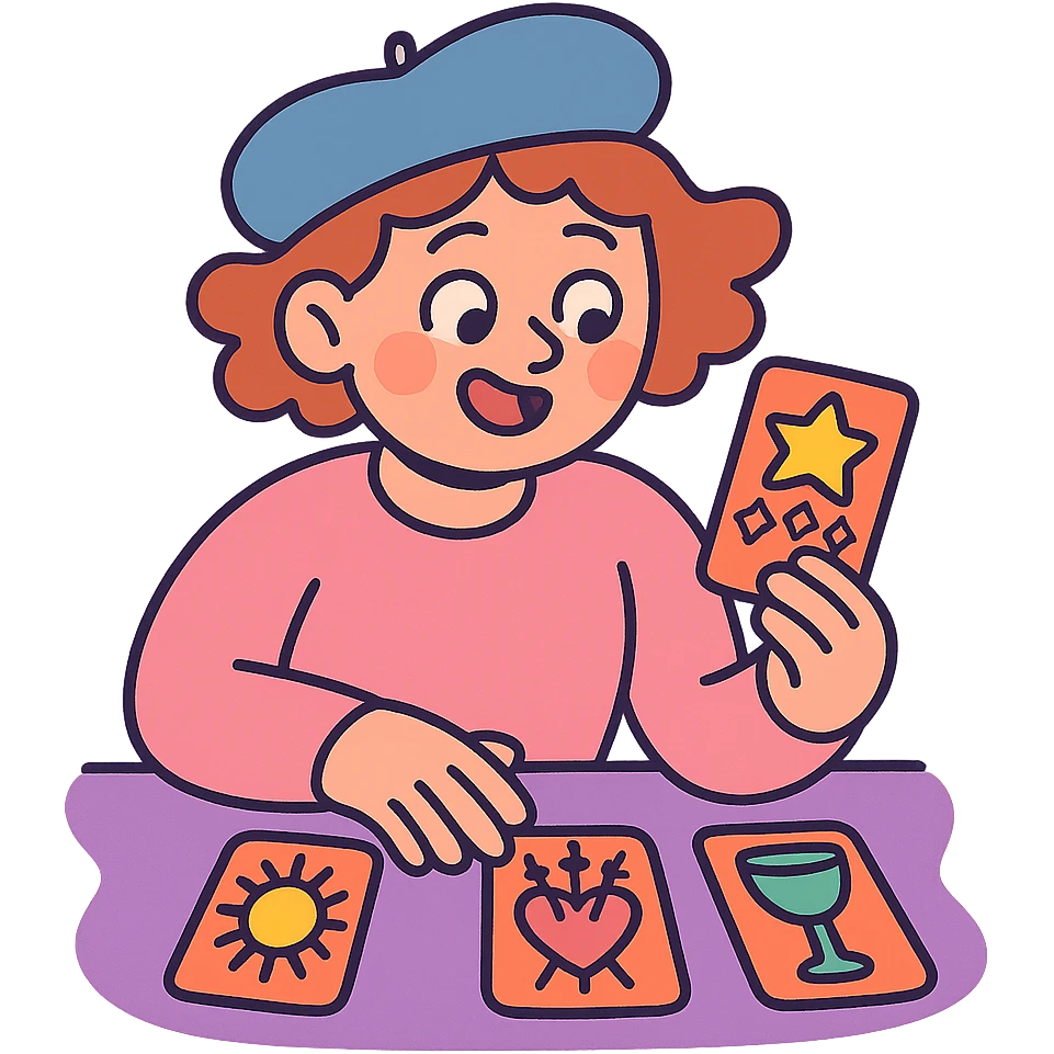 cartoon character reading tarot cards emoji