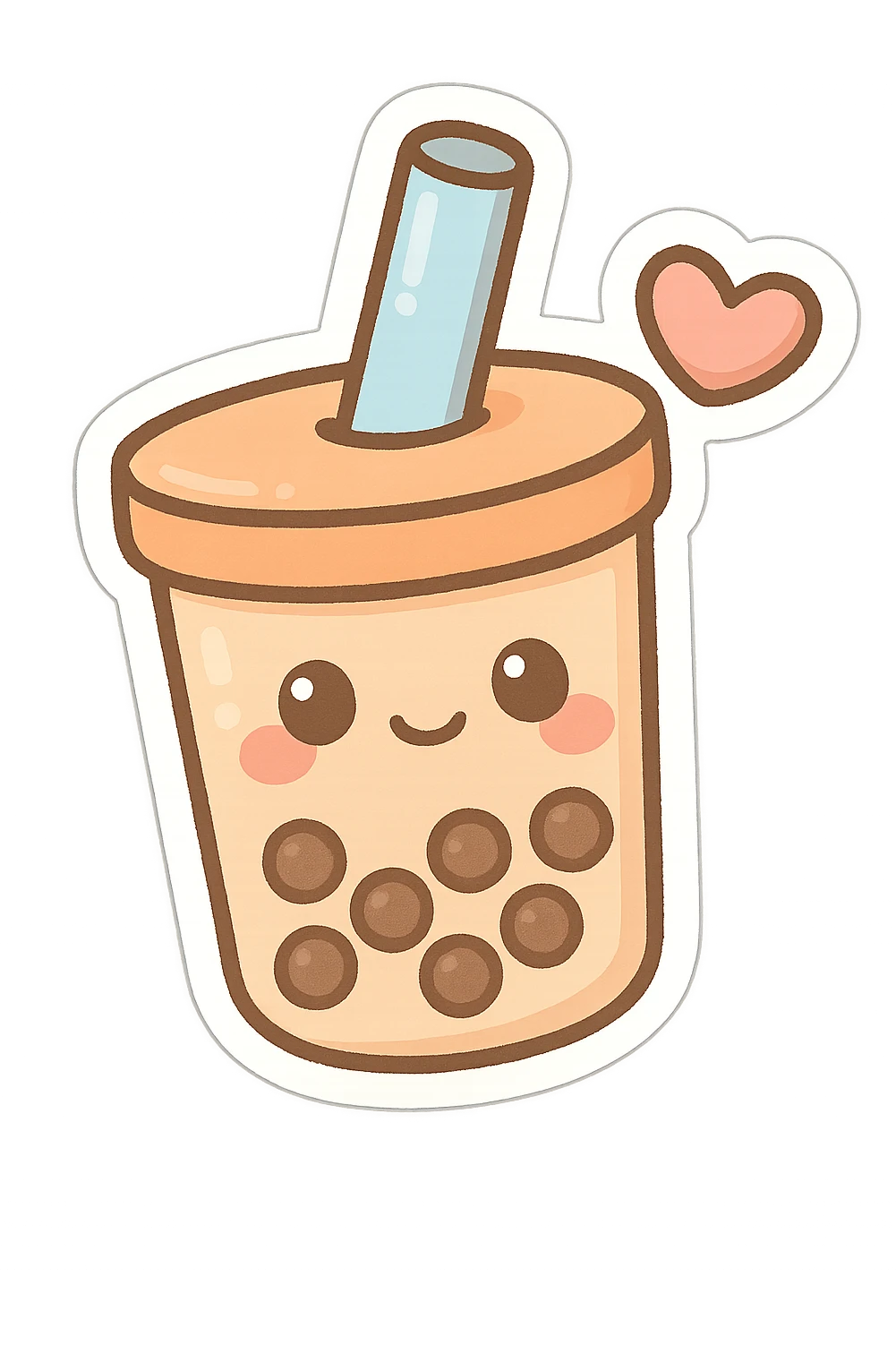 chibi sticker-style bubble tea with a heart accent, cute and exaggerated emoji