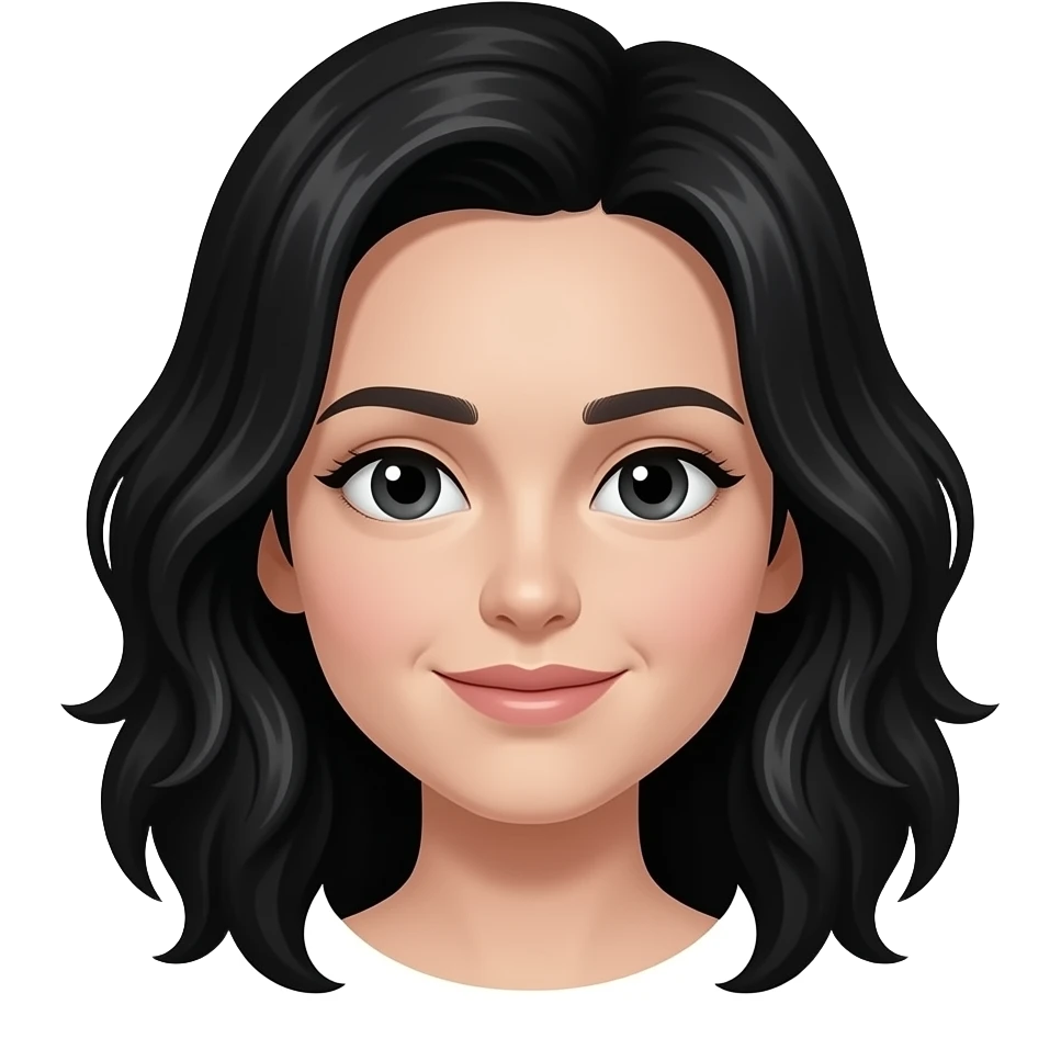 black hair, white skin, wavy hair emoji