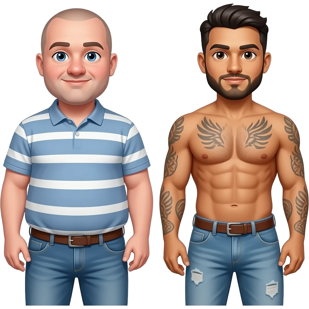 Gay fat bald white guy with big nose and ripped gay Mexican guy emoji