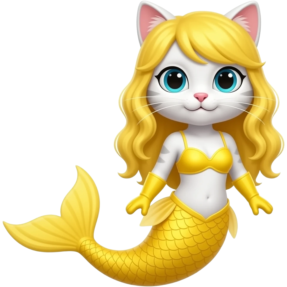 anthro cat yellow mermaid tail and yellow gloves  yellow hair yellow swimsuit emoji