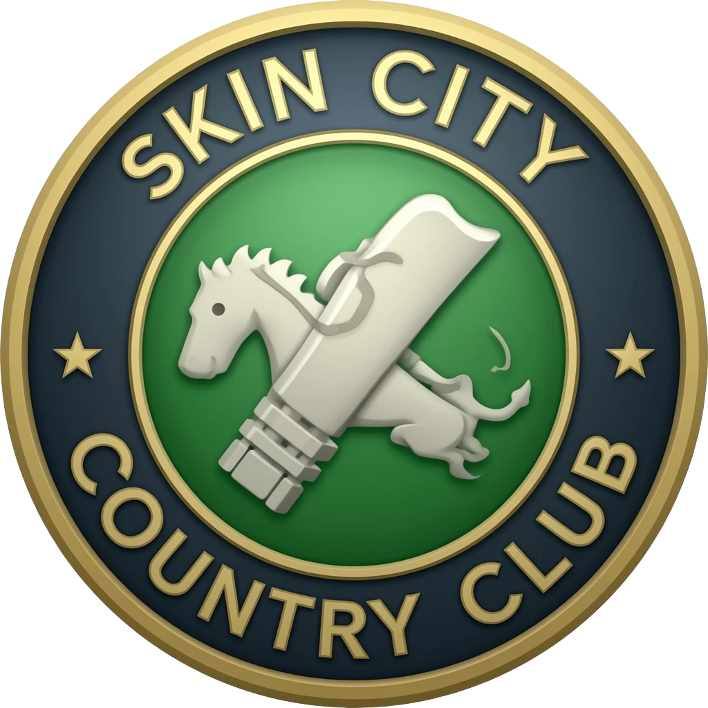 Shoemaker crest in the middle says skin city country club emoji