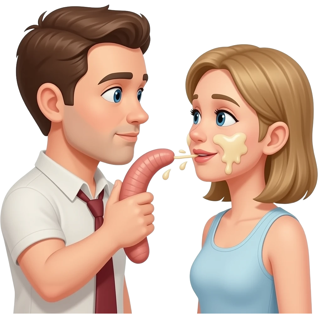 Ejaculate Cum covered woman’s face with a male pen is jerking off into her face emoji