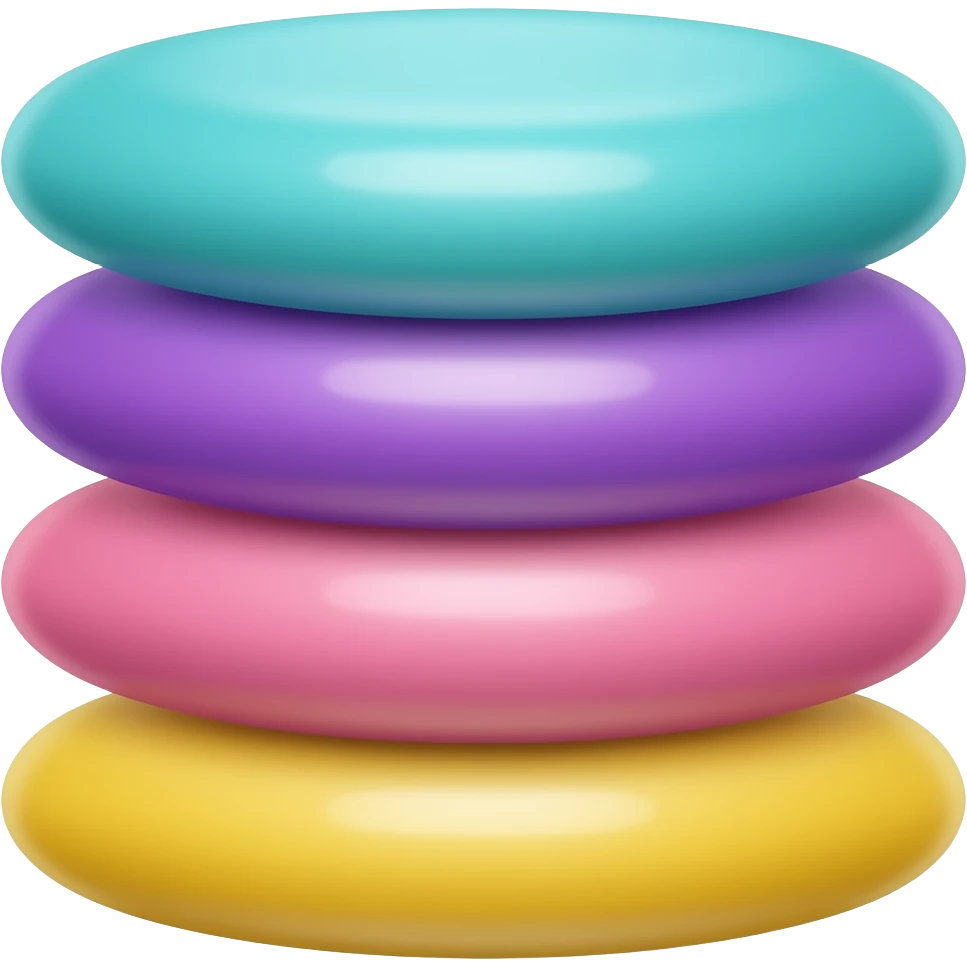 Pile de 6 bonbons jelly beans ronds multicolore pastel clair, turquoise mauve rose jaune emoji