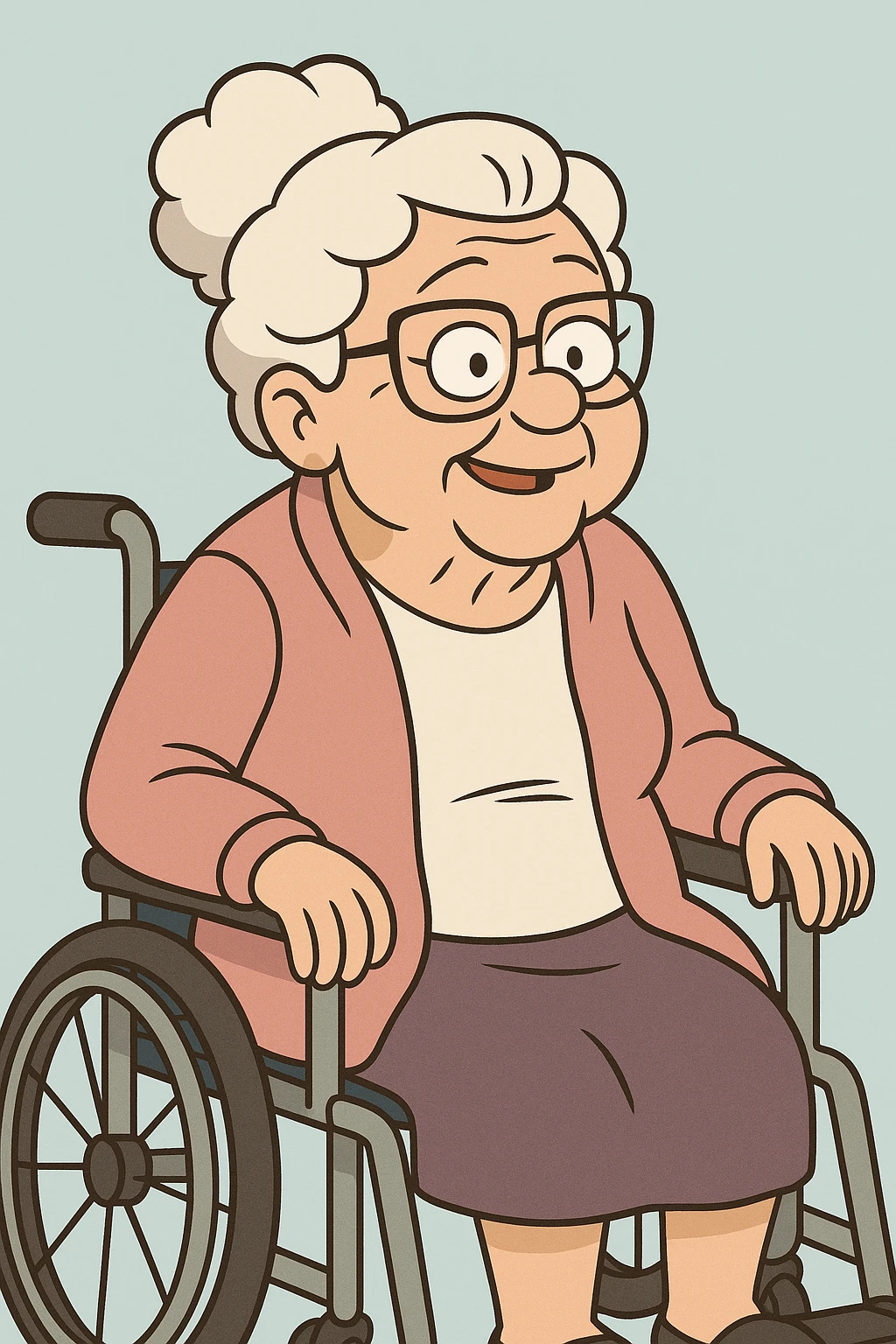 Grandmas white shirt pink jackets a wheelchair  emoji
