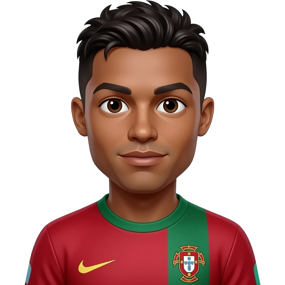 A black man with Messi hair and a Ronaldo top what is red and green emoji