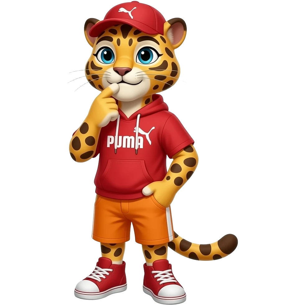 puma thinking in red and orange casual attire emoji