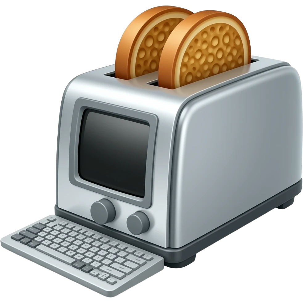 una tostadora con pantalla y teclado, como si fuera una computadora emoji