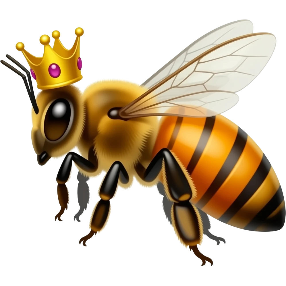 Queen honey bee with Orange abdomen  and crown on the side emoji