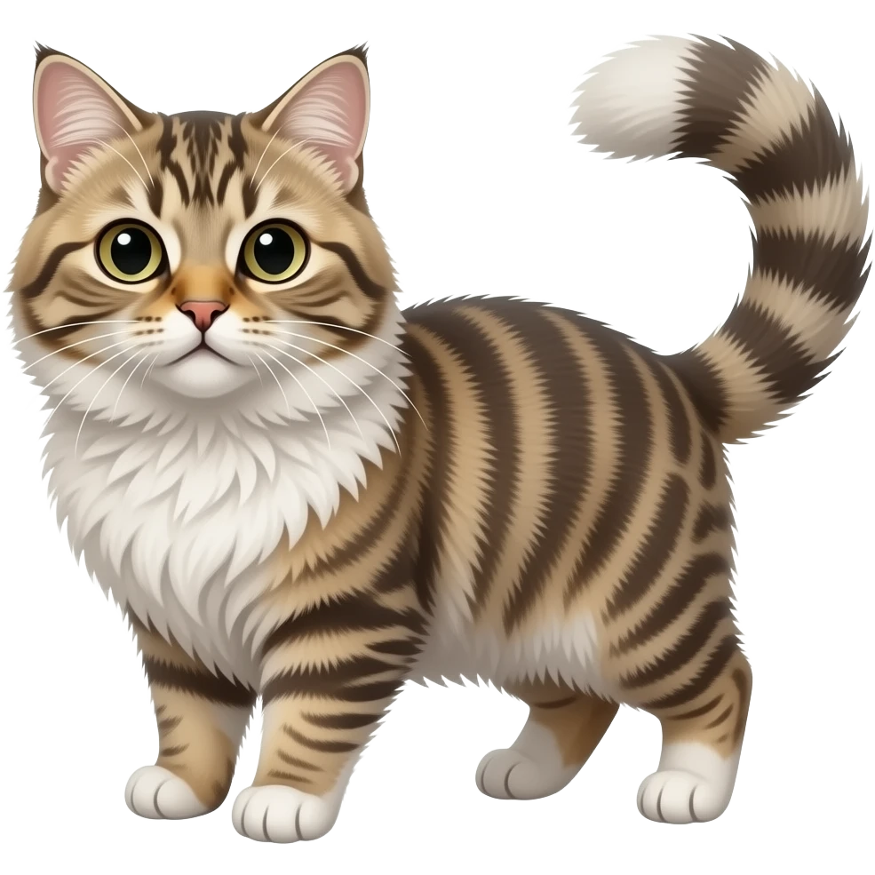 Fuzzy Scottish-Fold-Skookum-Kinkalow-Munchkin-Cat-hybrid with a long thin tufted tapered tail and tufted ears emoji