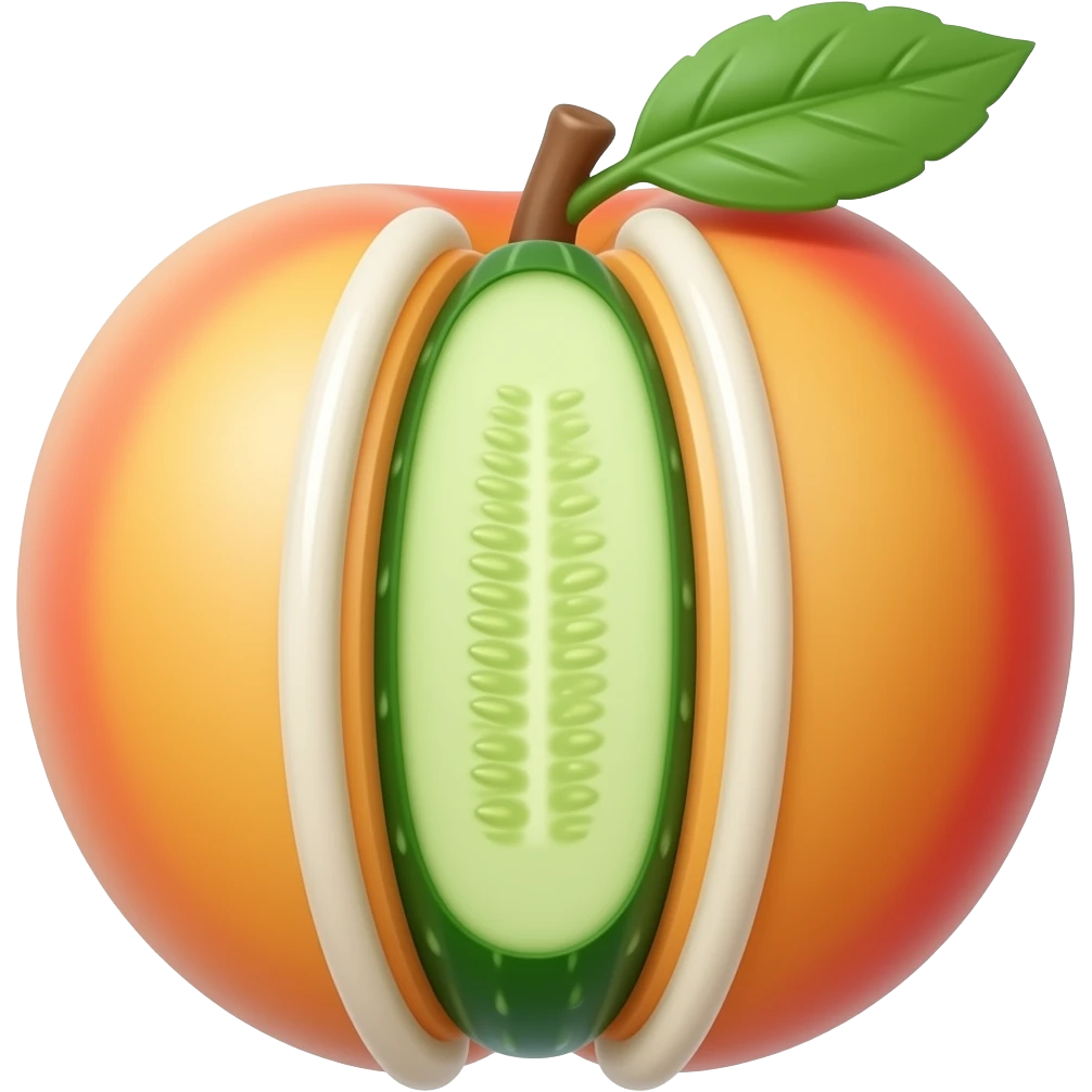 Peach with a cucumber in between vertically with white sauce emoji