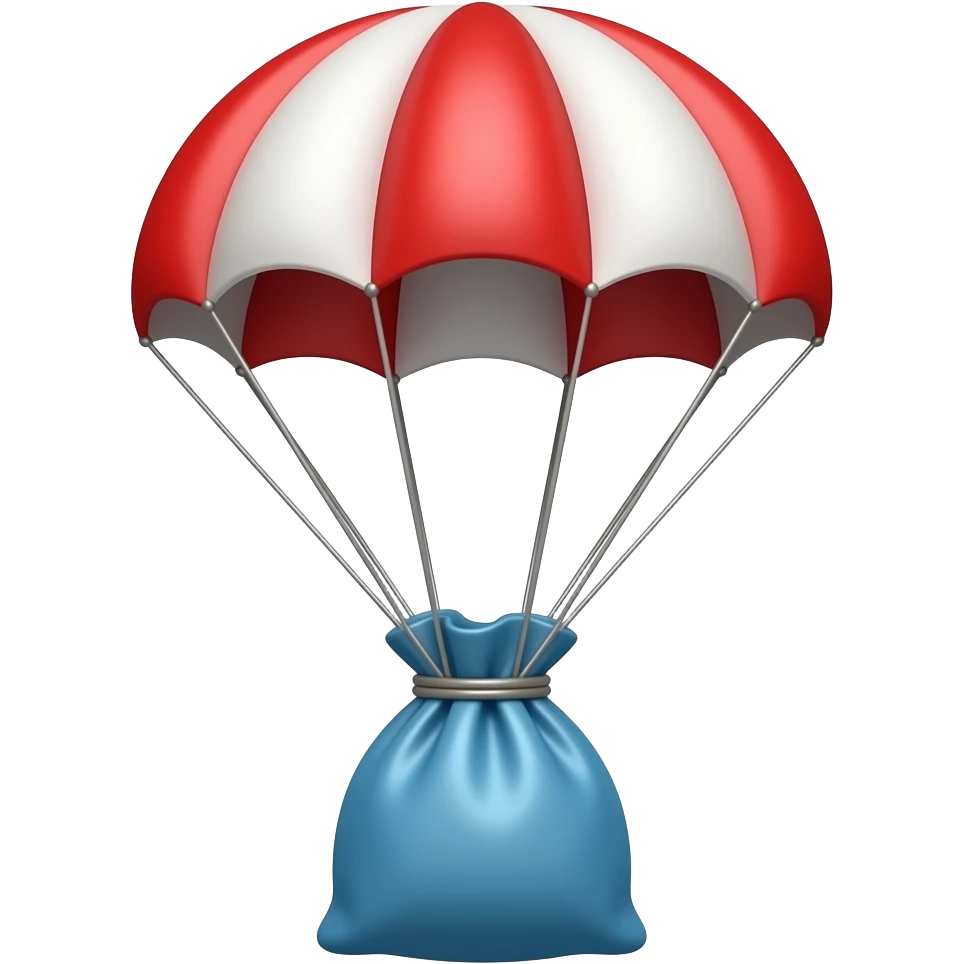red parachute holding a blue bag emoji