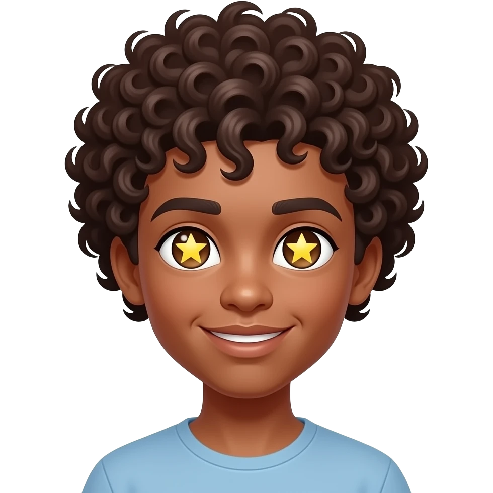شاب اسود  البشره و شعر مجعد لون بني بعيونعط على شكل نجوم emoji
