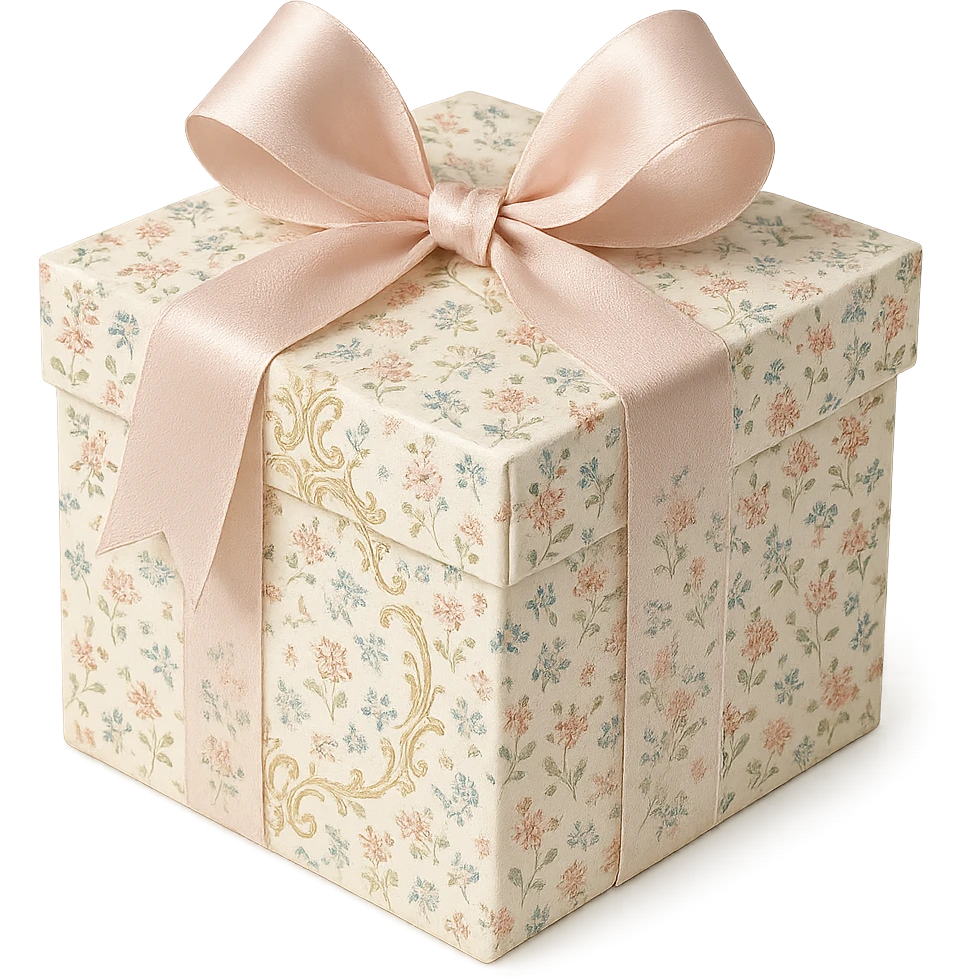 Elegant Rococo pale girly ditsy floral gift box  , remove background emoji