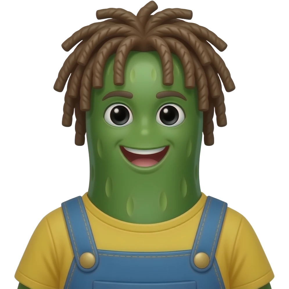 a pickle looking like a farmer with dread locks emoji