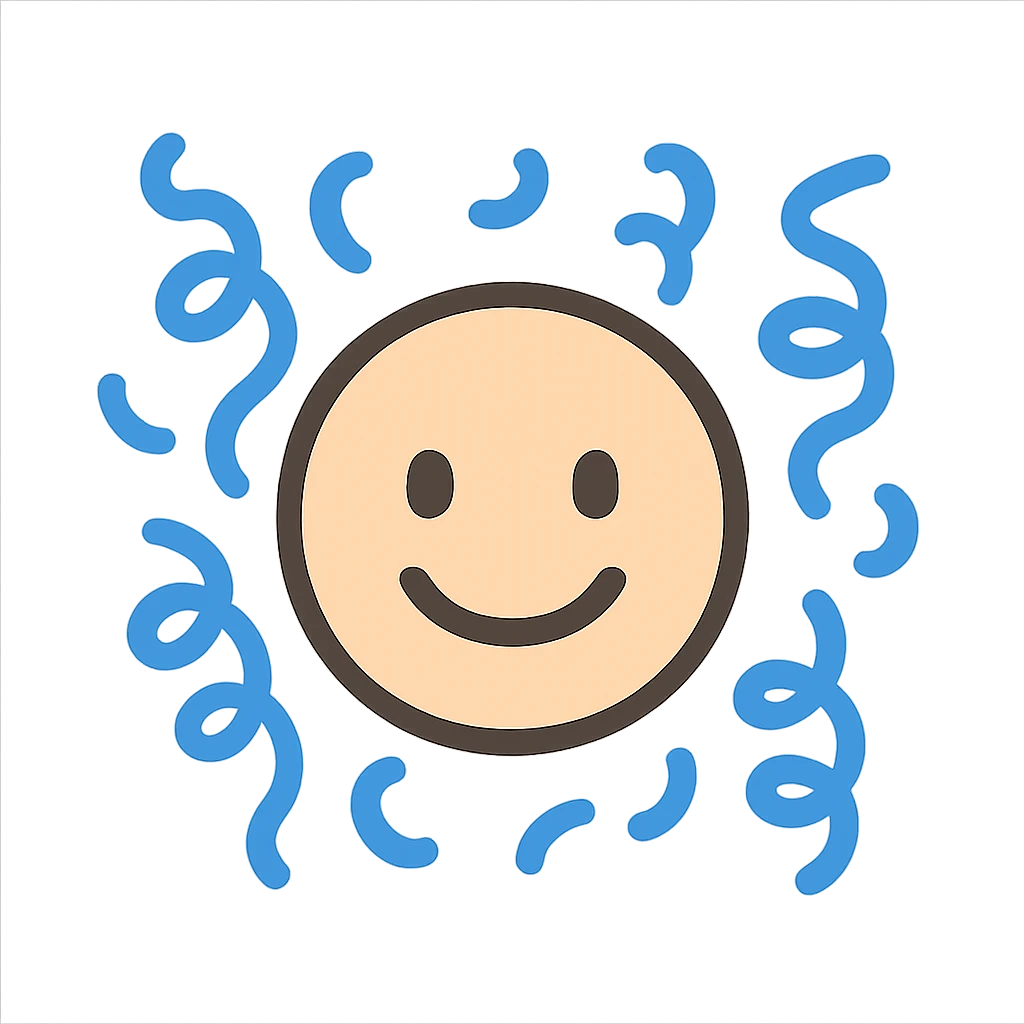 face with blue party streamer, digital illustration emoji