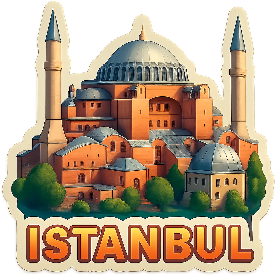 Isometric illustration of Istanbul, featuring photorealistic Hagia Sophia emoji