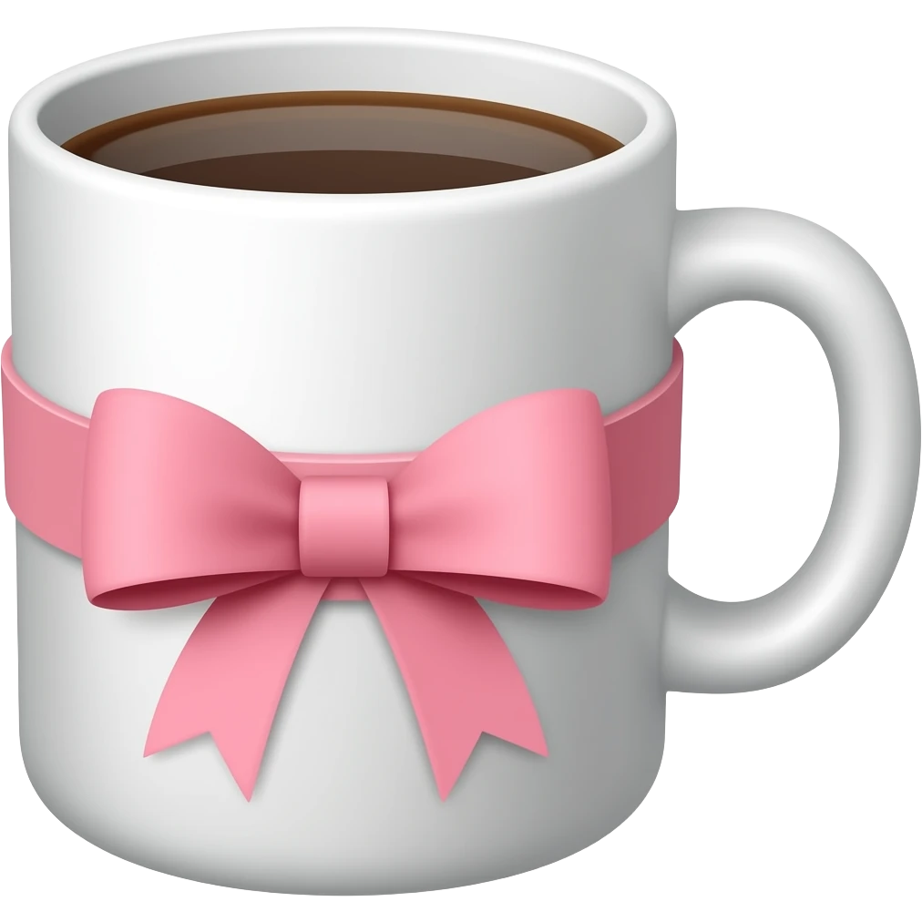 Xícara de café aesthetic com laço rosa emoji