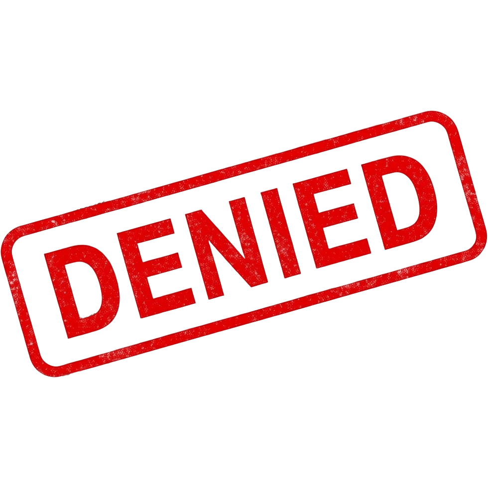 job application with "denied" stamped on top emoji